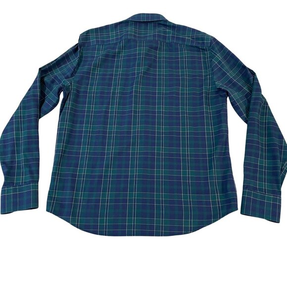 Untuckit Plaid Shirt Men's Size Medium  Wrinkle Free Cotton Green Blue Casual - Picture 5 of 5